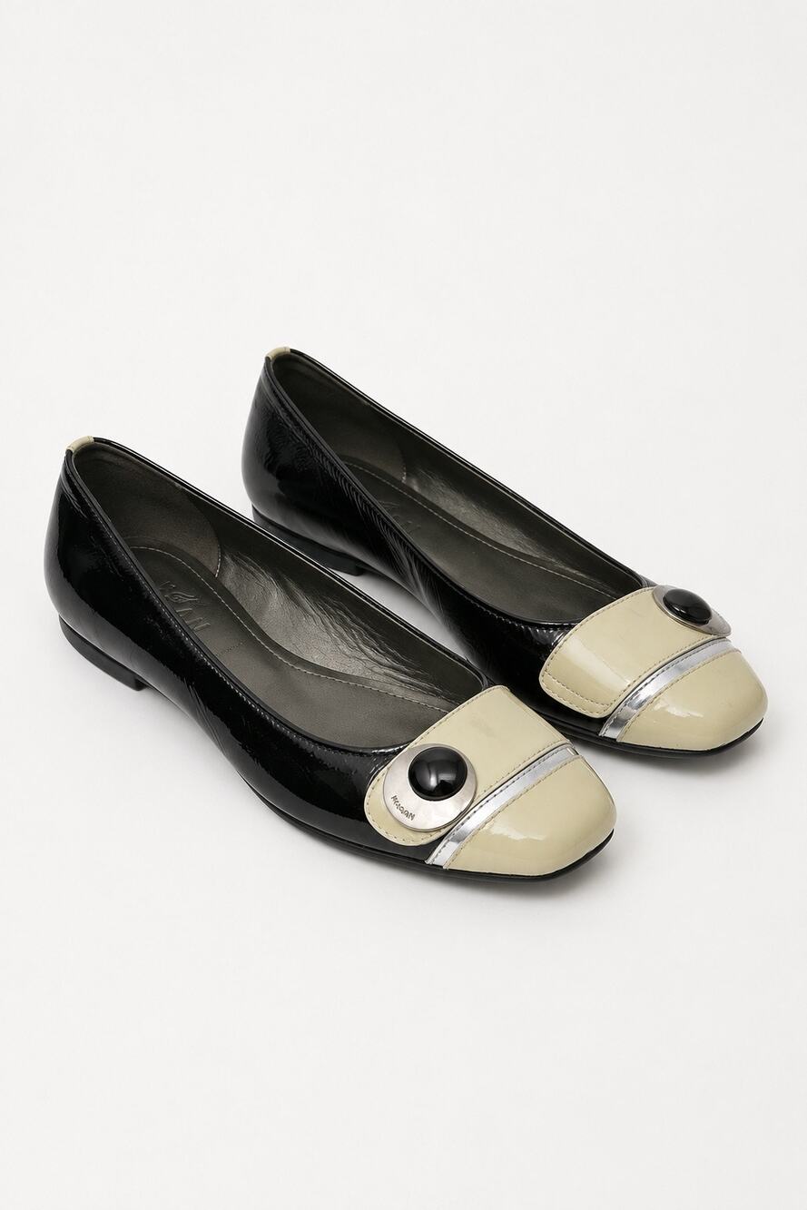 Hogan Black Patent Leather Cap Toe Ballet Flats – Made in Italy – US 9.5